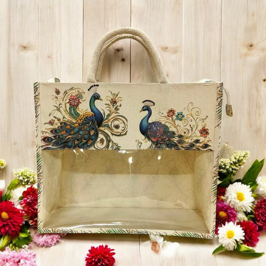 Window Jute Bag Peacock Print